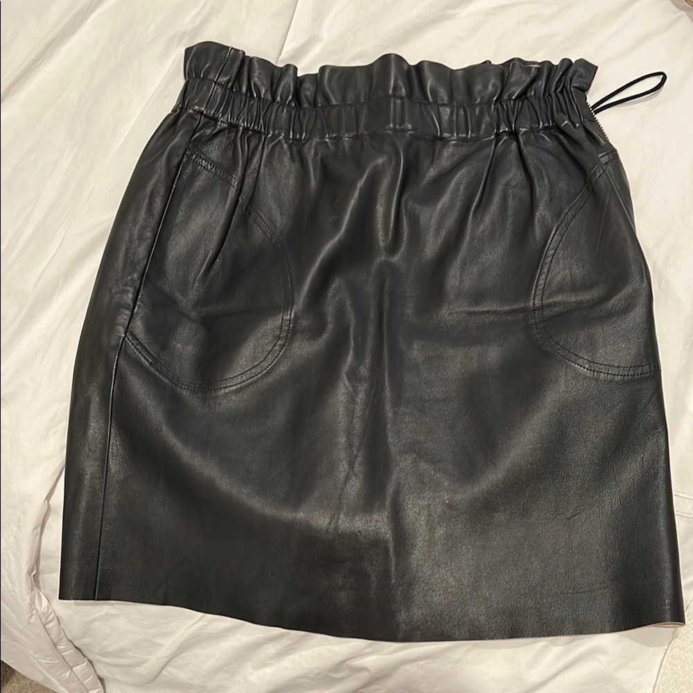 Adam Lippes Elegant Black Leather Skirt